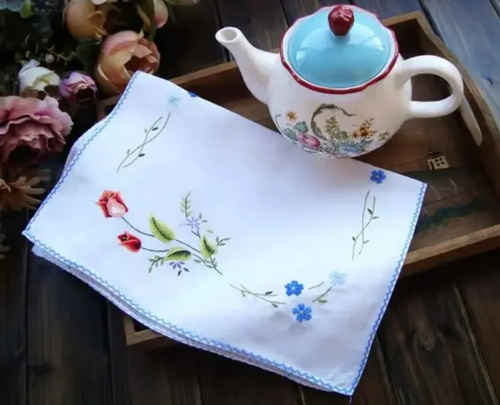 2PCS Buitenlandse Handel Puur Katoen Handgeborduurde Britse Vintage Stof Placemat Pads Zakdoeken 30x45CM