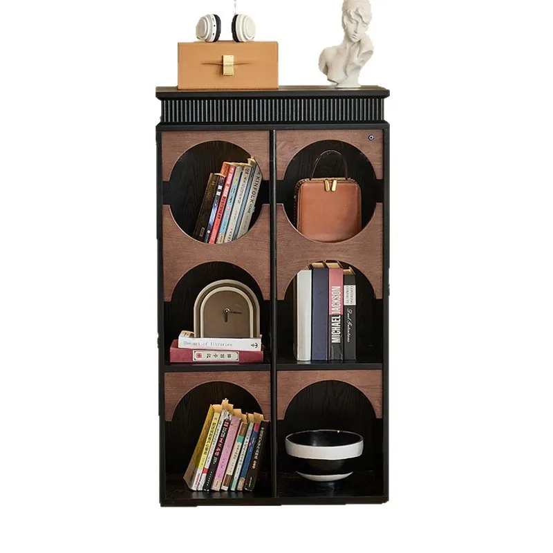 French retro solid wood bookcase ash wood dream ring display locker middle antique storage high and low combined cabinet