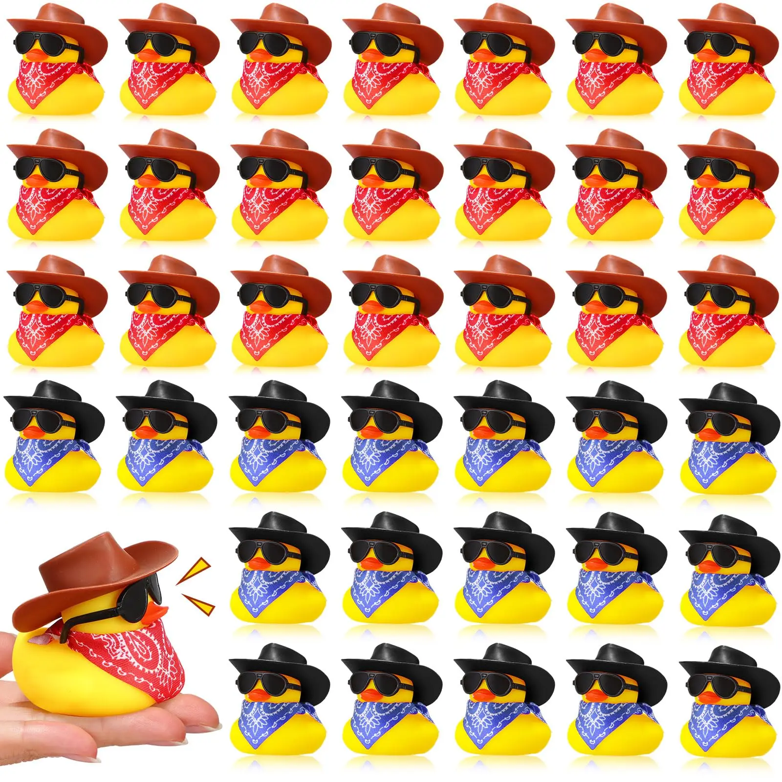 48set Cowboy Rubber Duck con simpatico Mini cappello da Cowboy e sciarpa e occhiali da sole Mini Bath Rubber Duck piccoli accessori per vasca da bagno giocattolo