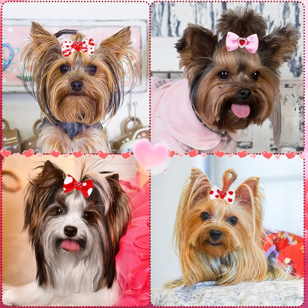 Valentine's Day dog bowknots 10/20/30PC puppy bows with rubber bands dog bows handmade supplies pet grooming accessories for dog