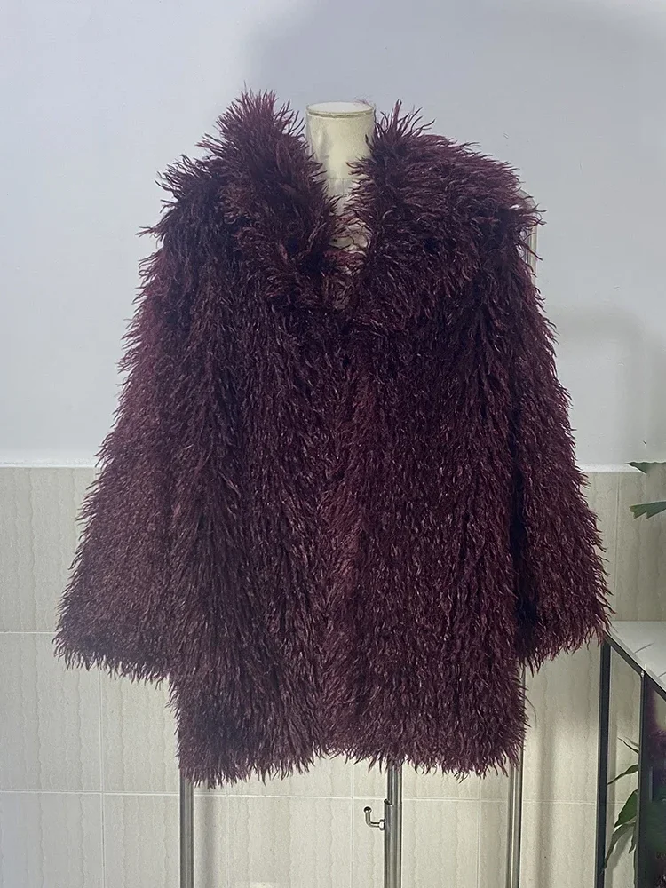 TARUXY Angela Red Short Faux Fur Coat Female Fashion Lapel Covered Warm Loose Elegant Cardigan Women's Coat 2025 New Spring