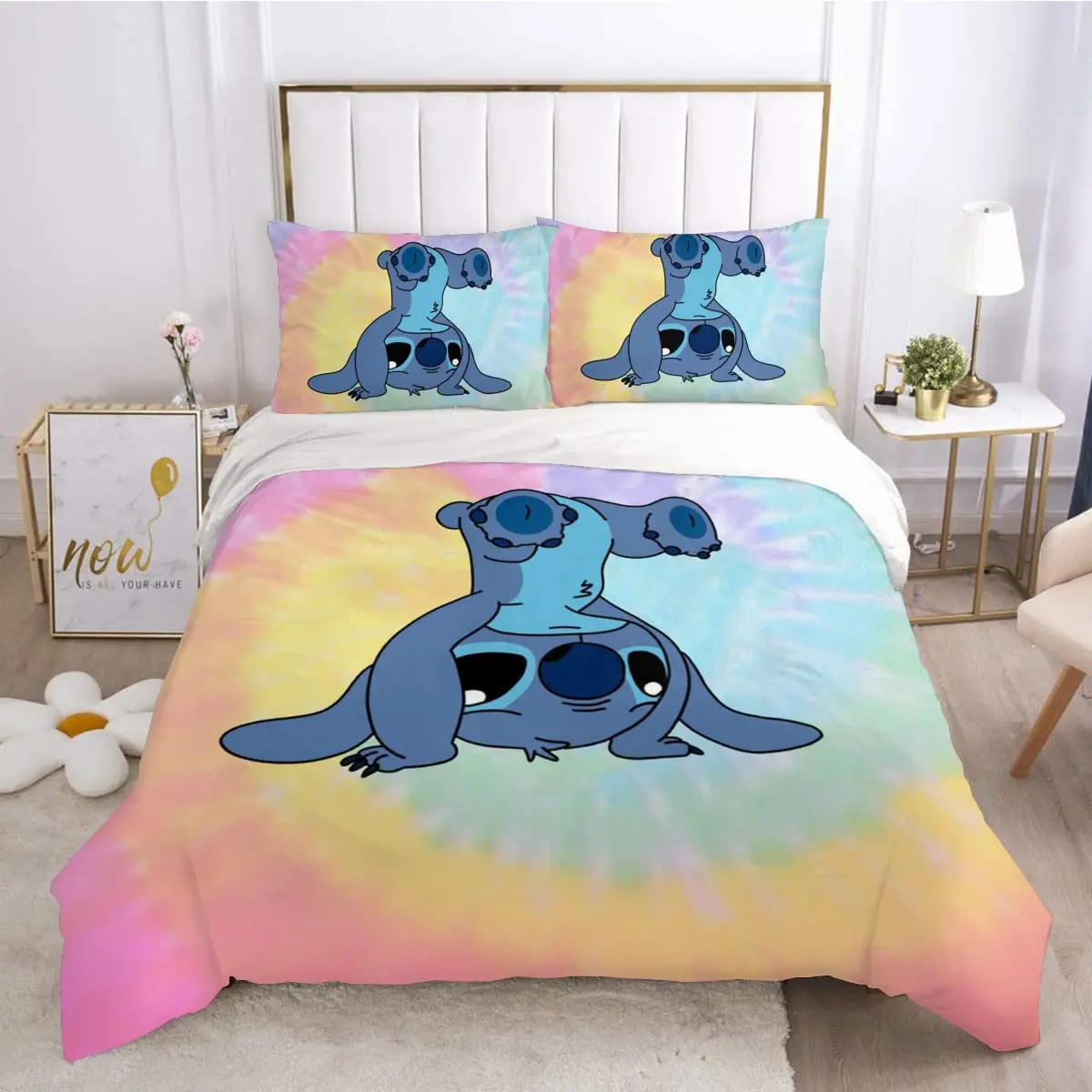 Juego de ropa de cama de dibujos animados de Disney Stitch para niños, funda de edredón, tamaño completo, Queen, King, individual, decoración de dormitorio, regalo de cumpleaños