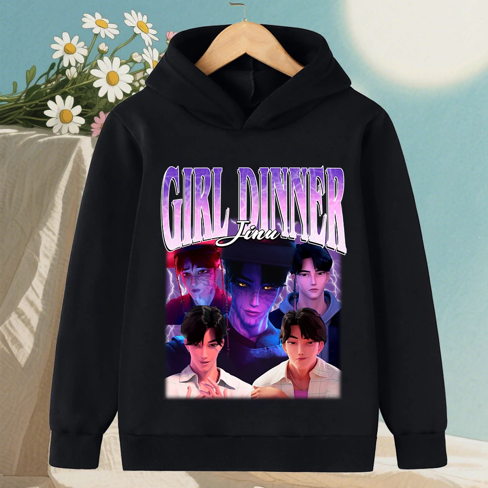 Saja Boys Derpy KPop 악마 헌터 만화 소년 후드 티셔츠 따뜻한 어린이 웨이브 패션 캐주얼 탑 캐주얼 블랙 의류