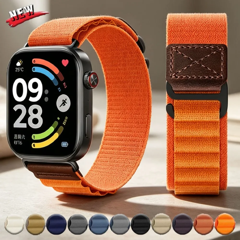Nylon Retro+Leather label Strap for Redmi Watch 6 5 4 Breathable Adjustable Bracelet Band Xiaomi Mi Band 10-9-8 Pro Accessories