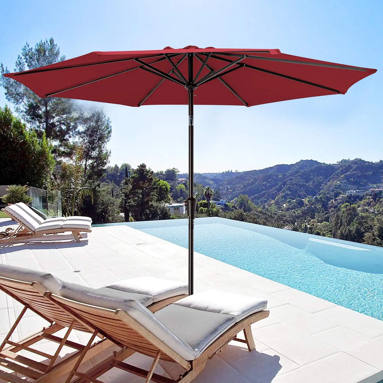 Bumblr 10ft Patio Umbrella Outdoor Market Table Umbrella with Push Button Tilt/Crank & 8 Sturdy Ribs Sun Umbrella