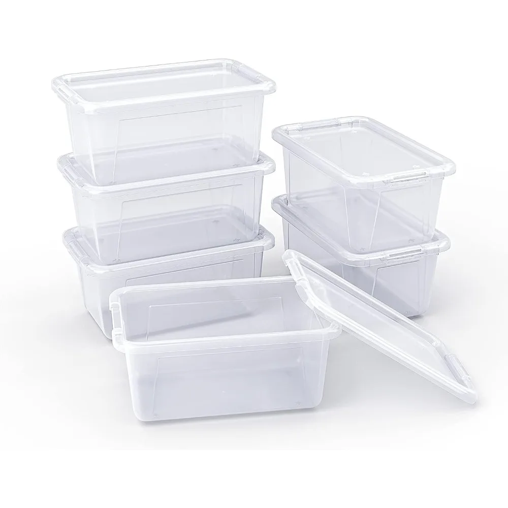 Clear Stackable Plastic Storage Bins with Lids,Stackable Containers,Toy Storage Organizer - 5 Qt 12 Pack - Small Tubs