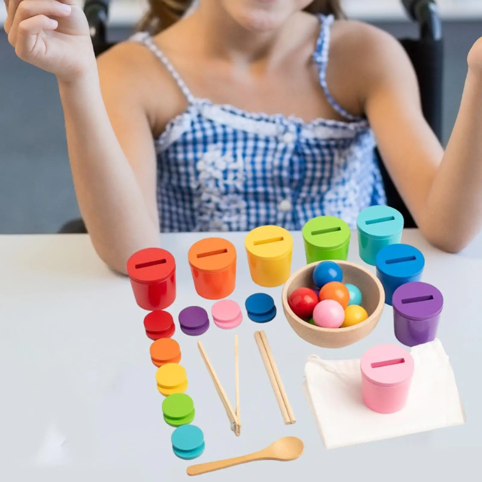 Montessori Toys with Rainbow Wooden Balls in Cup Multi-Colors Board Game For Kids PreschooLogical Thinking Matching And Training