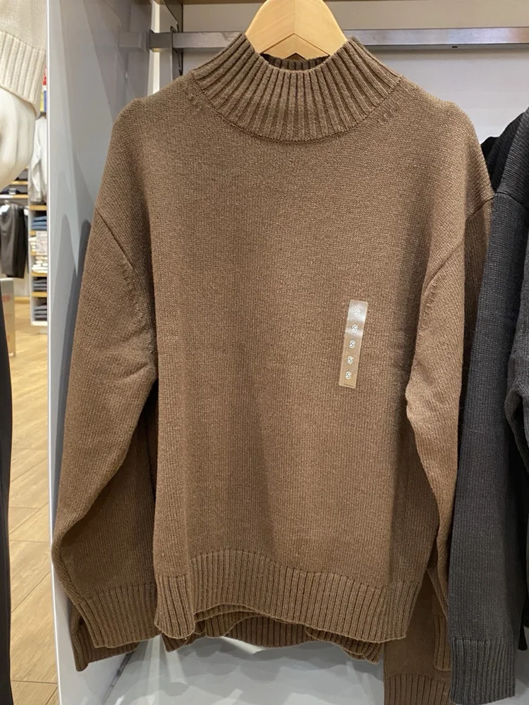 

ex High Collar Long Sve Knitted Sweater All-Match Base Layer Pullover irt Autumn Winter New Sle Casual Loose Fit