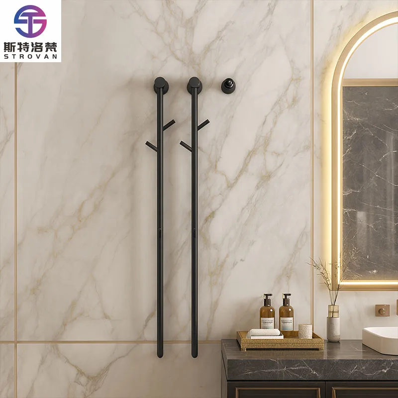 Modern 304 Stainless Steel Vertical Wall Mounted Single Smart Control Digital Display Electric Heating Bathroom Towel Warmer
