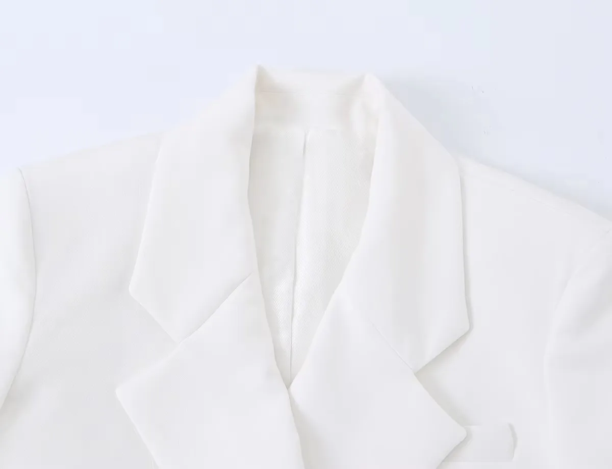HH Damen Romantischer Spitzenbesatz Cropped Blazer Klassischer Revers-Einknopf-Mantel Mode Party Freizeit Urlaub Langarm-Jacke – Detail 4