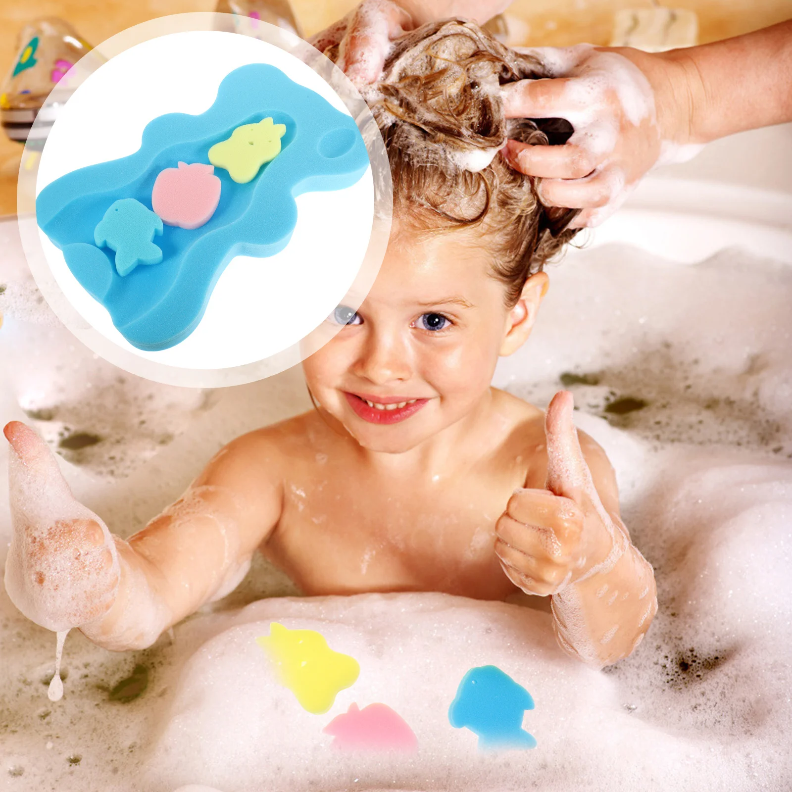 5 سنتيمتر السماء الزرقاء حمام الطفل الإسفنج حصيرة عدم الانزلاق لينة سميكة وسادة دعم رئيس الرقبة الظهر التجفيف السريع الوليد حمام مقعد حصيرة #2