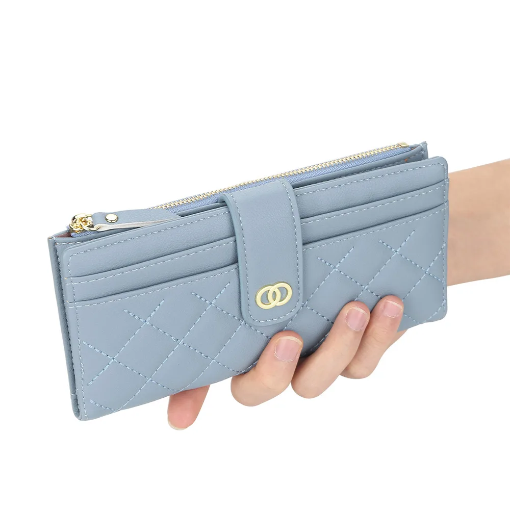 

High Quality Long Wallet for Women Large Capacity Clutch Purse with Zipper Phone Bag Card Holder Fashion Grid Wallets for Girls