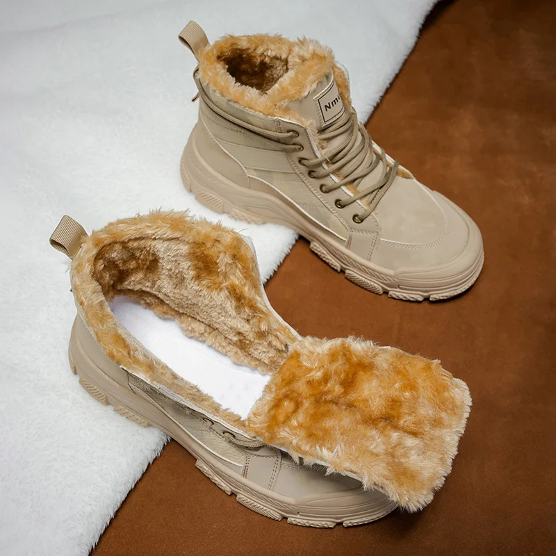 Men's cotton boots winter new warm plush casual boots soft sole outdoor high-top boots fashion youth Joker sports tooling boots