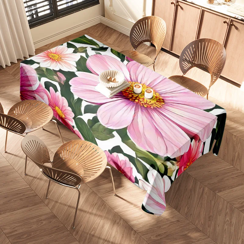 Vibrant Floral Tablecloth with Pink Green Flowers Perfect for Dining Room Decor Premium Quality Printing Easy Maintenance