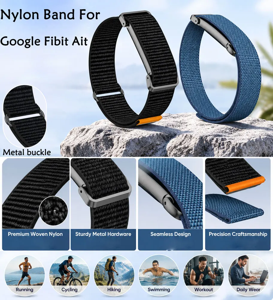 2PCS Nylon Sport Bands Adjustable Breathable Fitness Tracker Strap Quick Release Replacement Wristband for Google Fitbit Air