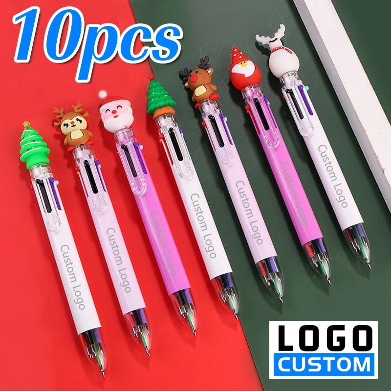 

10Pcs Santa Claus 6 Colors Ballpoint Pen Custom Logo Stationary Christmas Gift Signature Pen School Office Wholesale Engraved