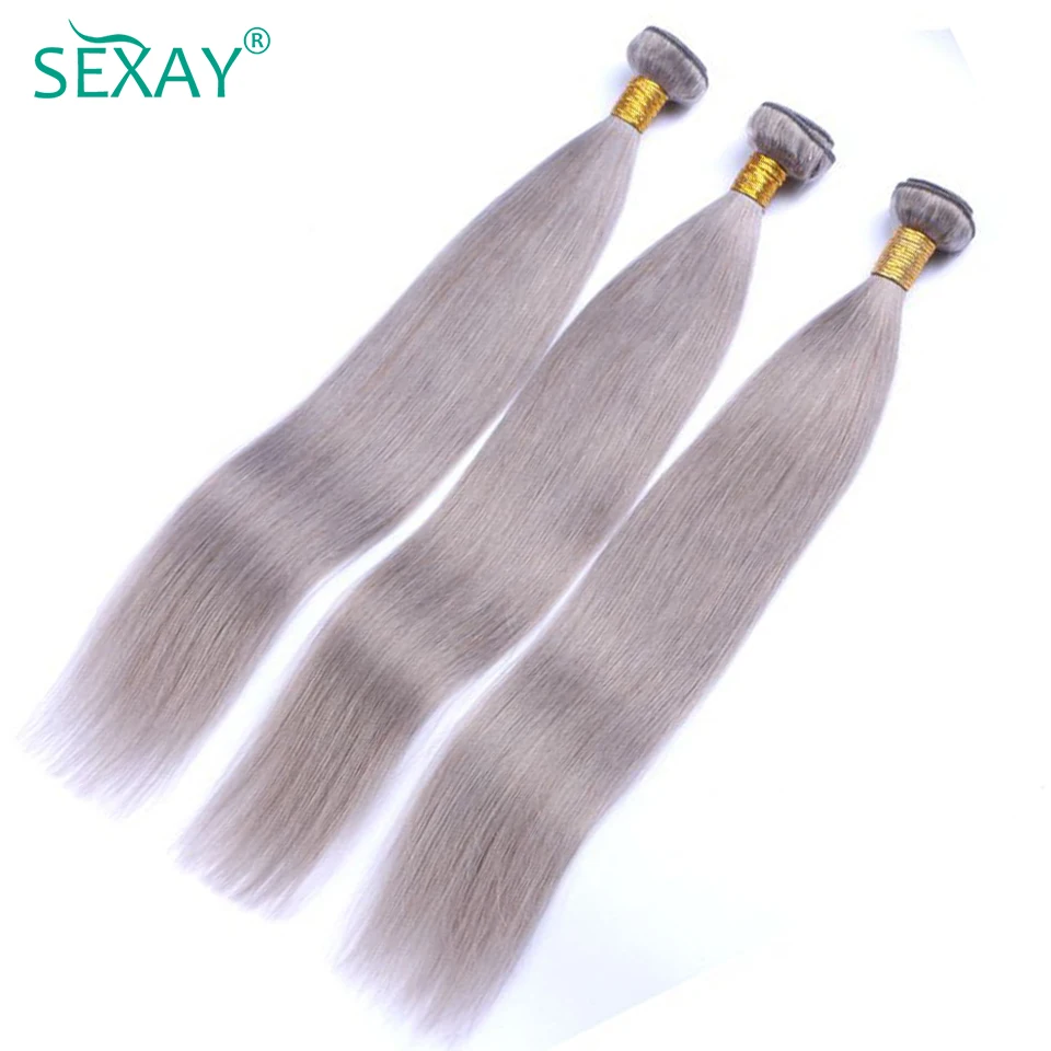 Fasci di capelli umani grigio argento fasci di tessuto di capelli lisci brasiliani 1/3 pezzi lotto 10-28 pollici Sexay Remy Exntensions dei capelli umani