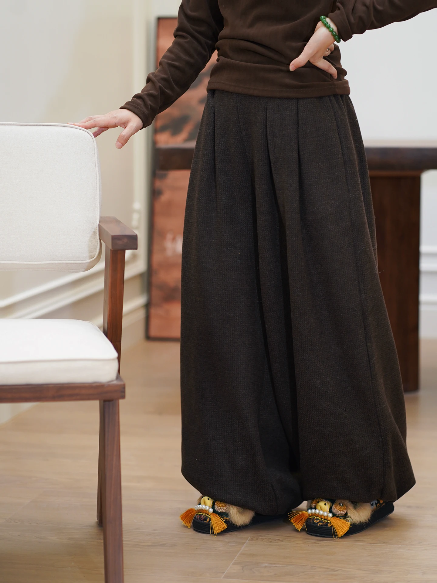 

Original Hanfu Tang Dynas Sle Women's Loose Elastic Waist Thiened Lantern Pants Autumn Winter Daily Wear Commute