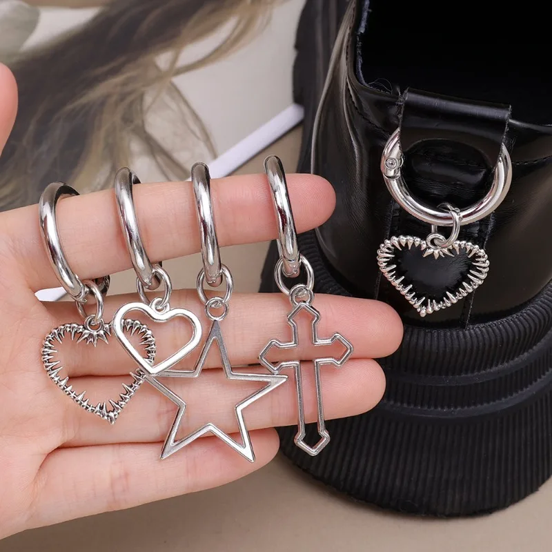 Martin Boots Shoes Buckles Y2K Punk Hollow Big Stars Heart Pendant DIY Decoration Metal Snap Hook Shoes Gothic Jewelry Accessory