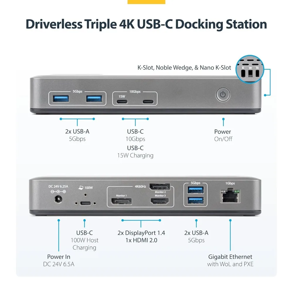 Universal USB C Docking Station Triple 4K 60Hz   s 100W PD 6 USB Ports Gig  it Ethernet   DisplayPort for Laptop