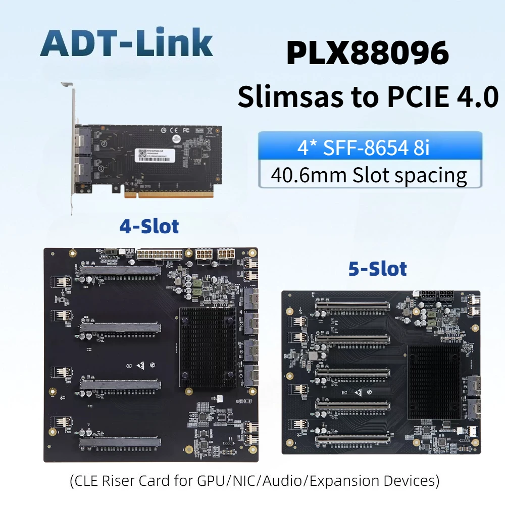 PLX88096 PCIe 4.0 5-Slot Expansion Quad GPU Baseplate Card U.2 65mm 5 x PCIe 4.0 x16 Switch Board SFF-8654 SlimSAS for AI Server