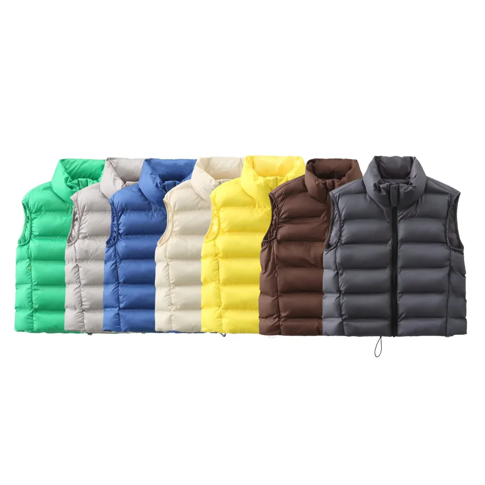 

BSK&TRAF2025vest stand collar women's wear outer wear solid color zipper decoration casual versatile vest