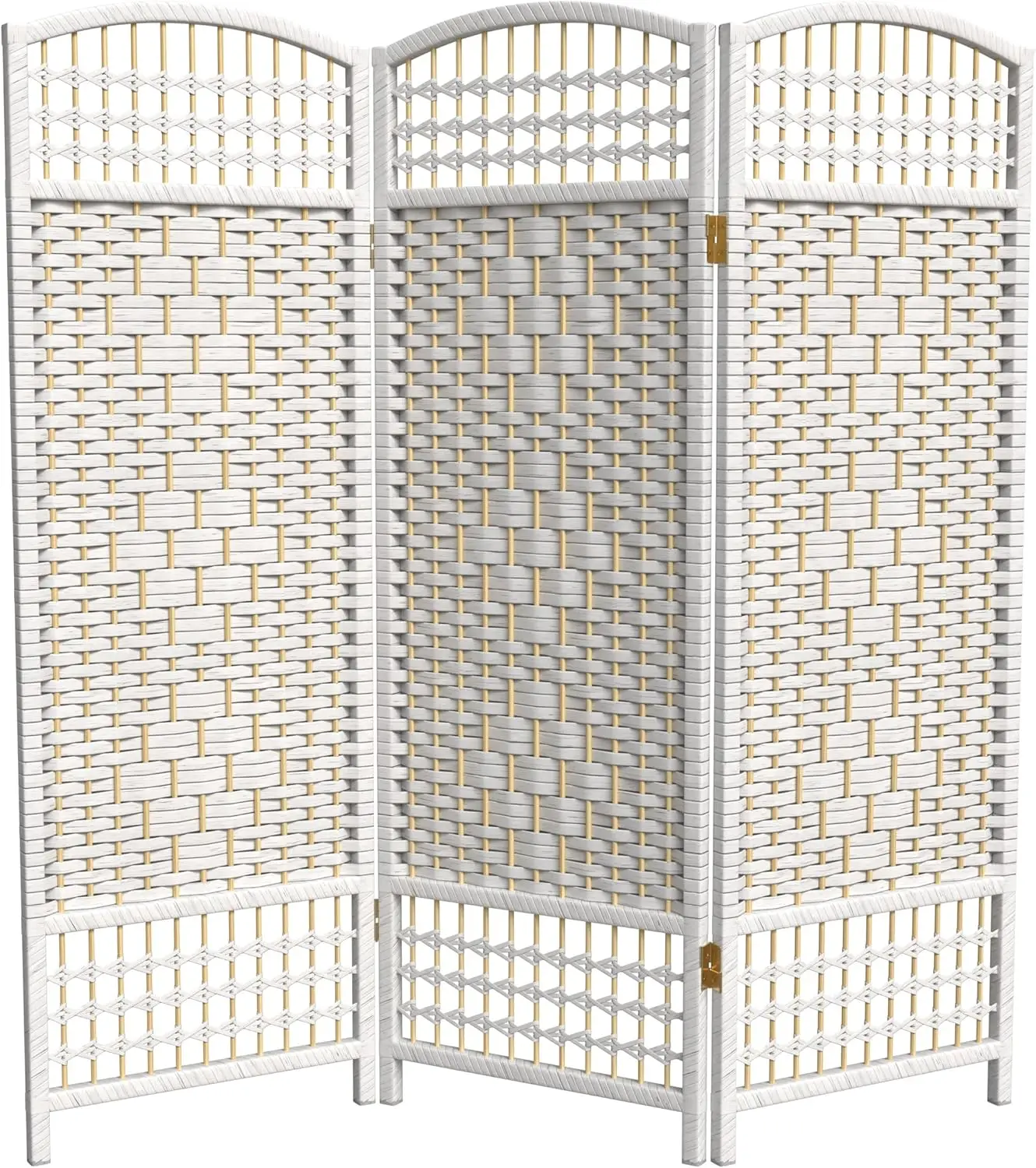 

White Rattan Folding Screen, 4ft Tall with 3 Panels, Lightweight and Durable for Home Decor