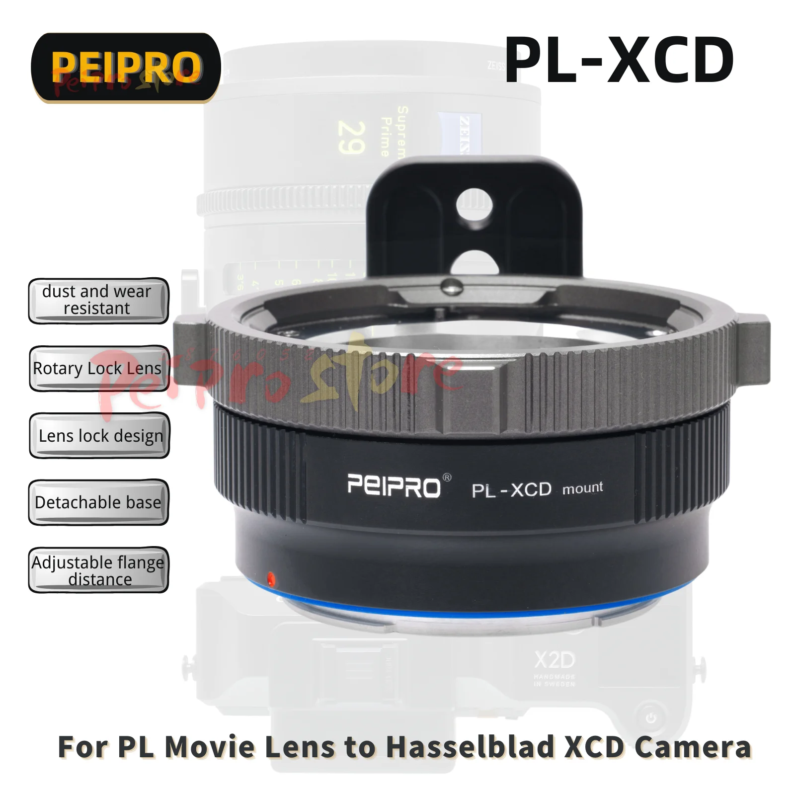 PEIPRO PL-XCD Lens Adapter Converter for ARRI PL Lens to HASSELBLAD X2D/X1D/X1DⅡ/907 mount Cameras