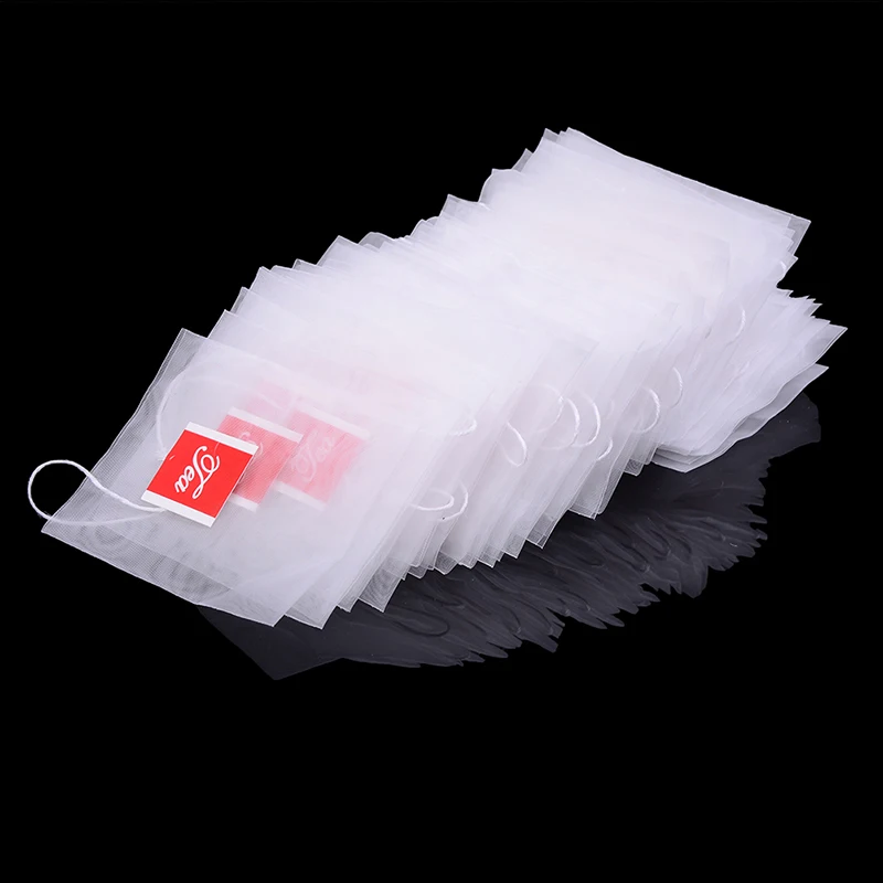// 100Pcs Durable Transparent Disposable Transparent Teabags With String Heat-sealable Empty Tea Bags Nylon Filter Teabags
