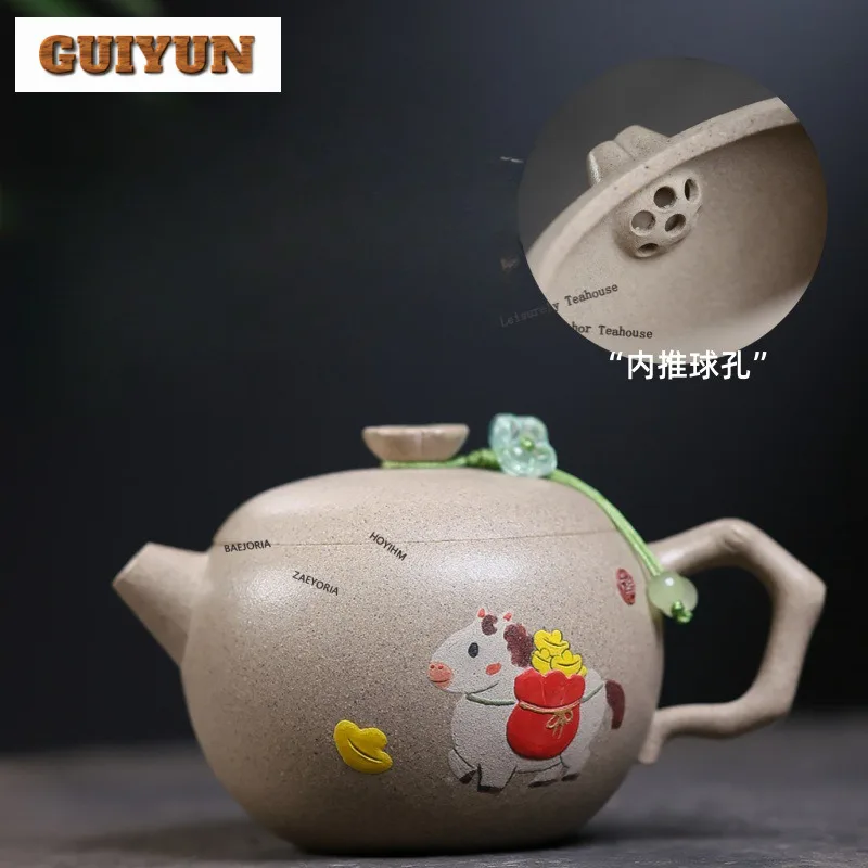 

150ml Elegant Yixing Purple Clay Teapots Handmade Fine Horse Carry Gold Pot Raw Ore White Section Mud Kettle Zisha Tea Set