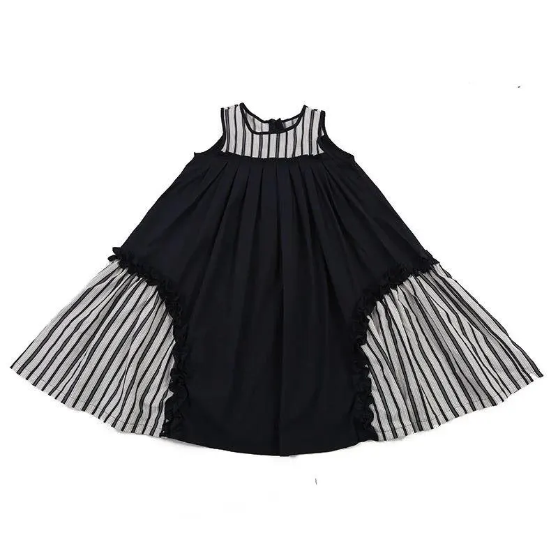2026 Summer New Girls Striped Patchwork Tank Dress Minimalist Elegant Casual Dress For Kids 2-7 Years Old