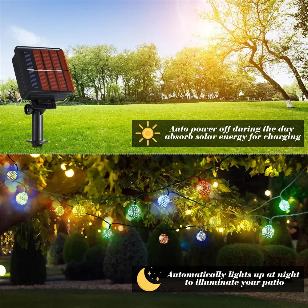 Solar Light 5M 20LED Moroccan Ball Outdoor String Lamp For Wedding Party Birthday Christmas Home Room Bedroom Garden Yard Decor