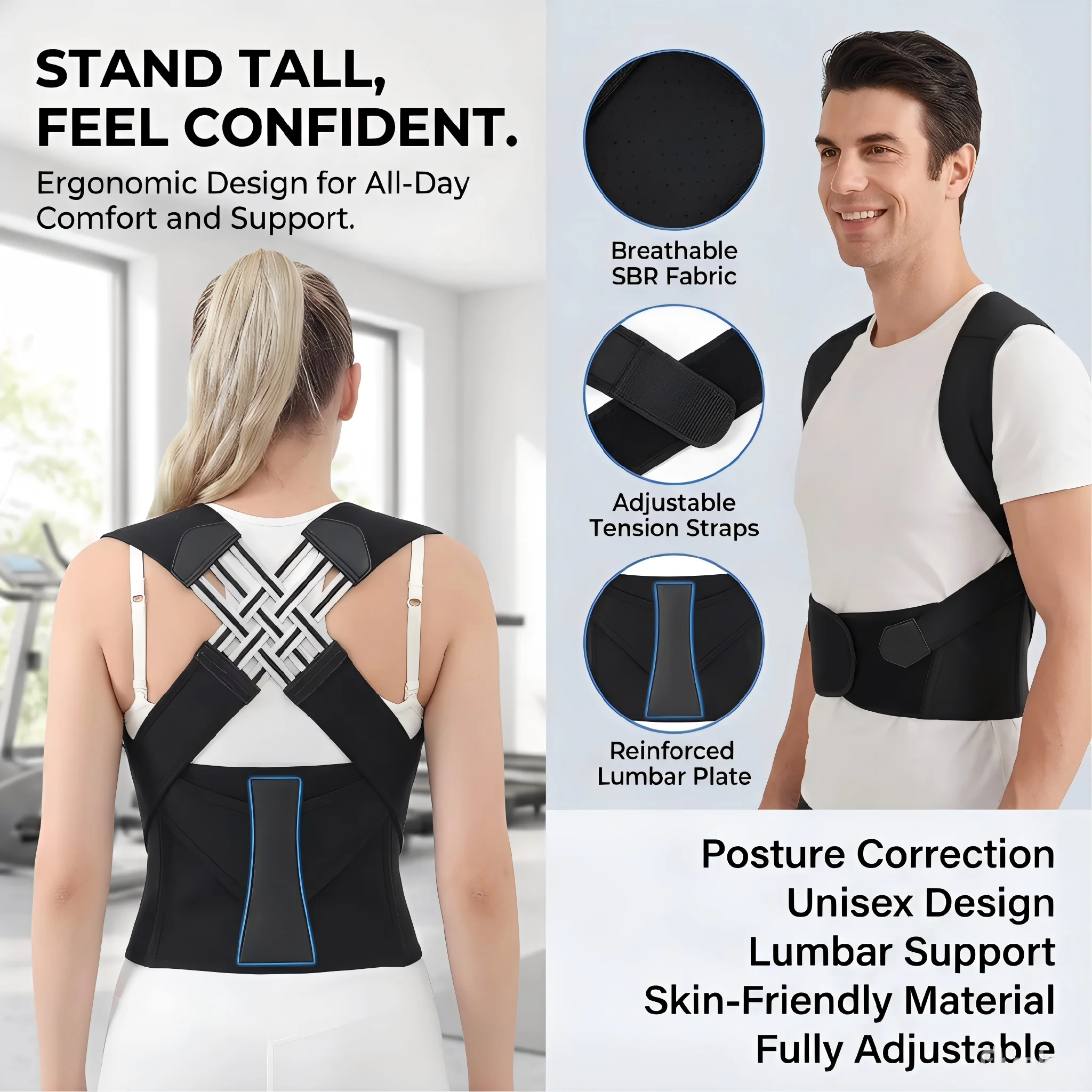 

Корректор осанки для женщин и мужчин, регулируемый поясничный бандаж, корректор осанки для плеч, улучшение осанки, облегчение боли в спине