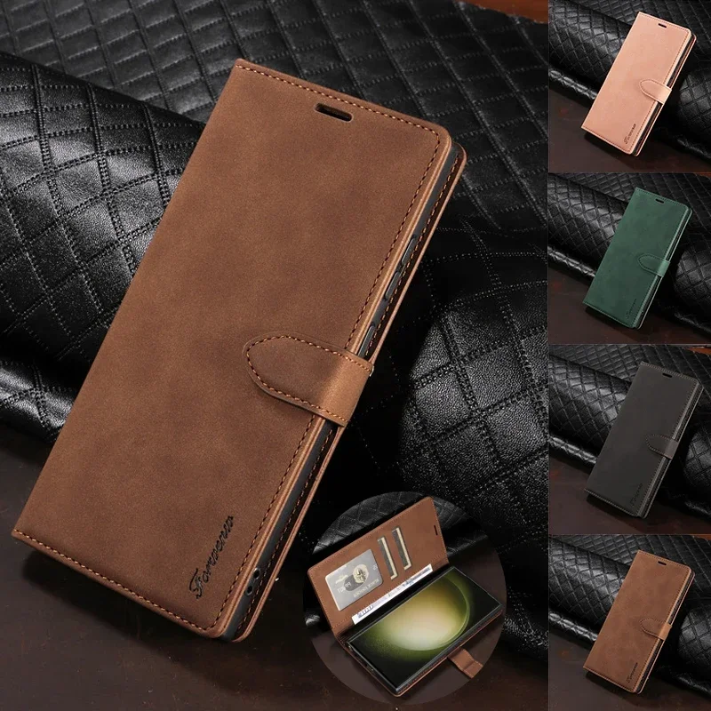 Luxury Leather Flip Wallet Phone Case For Samsung S24 Ultra S23 S22 S21 S20 S10 Ultra Plus S9 S8 Plus Magnetic Card Cover