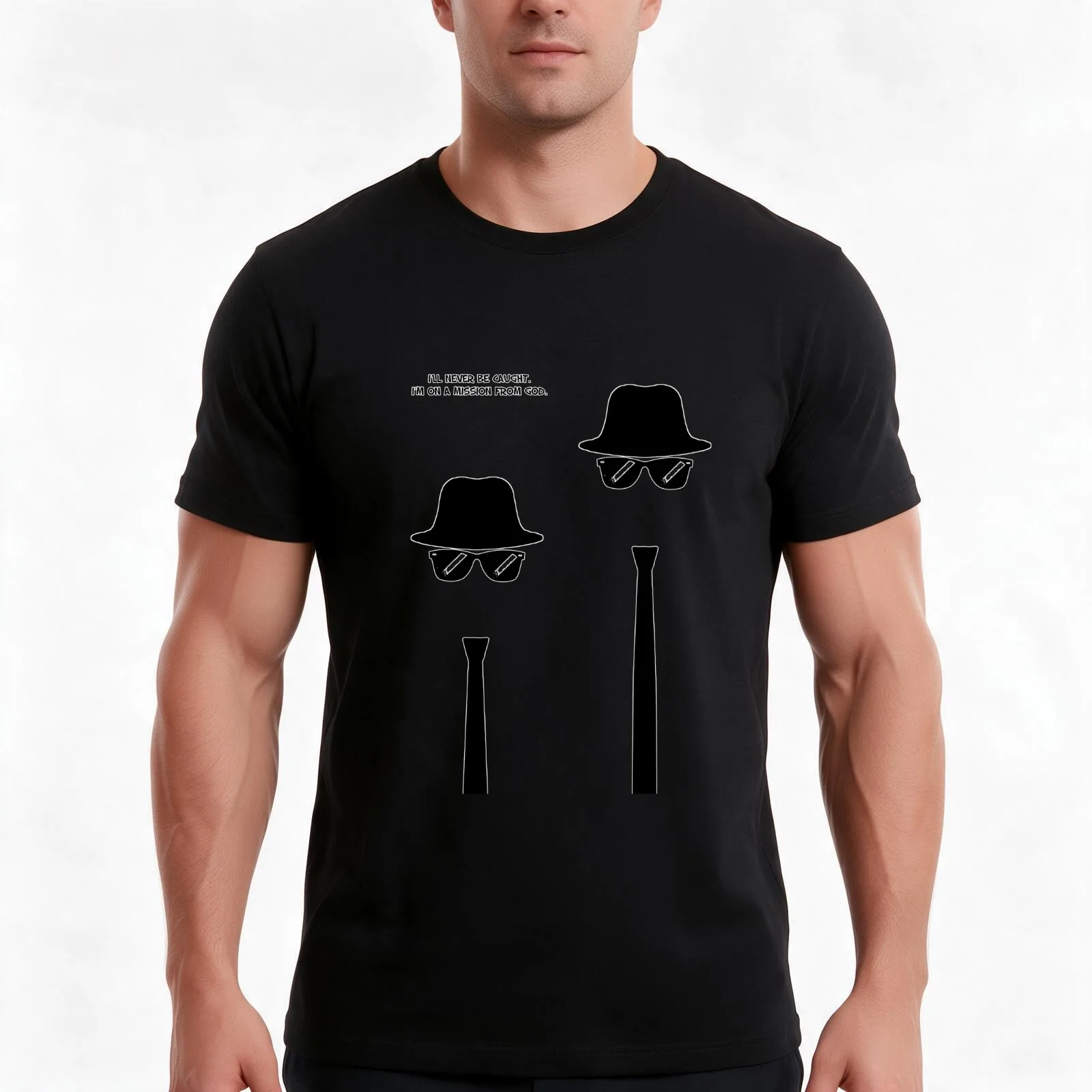 I'll never be caught. I'm on a mission from God. T-Shirt, Summer Casual Cotton Tee, Oversized Streetwear Tops, Unisex Men Women
