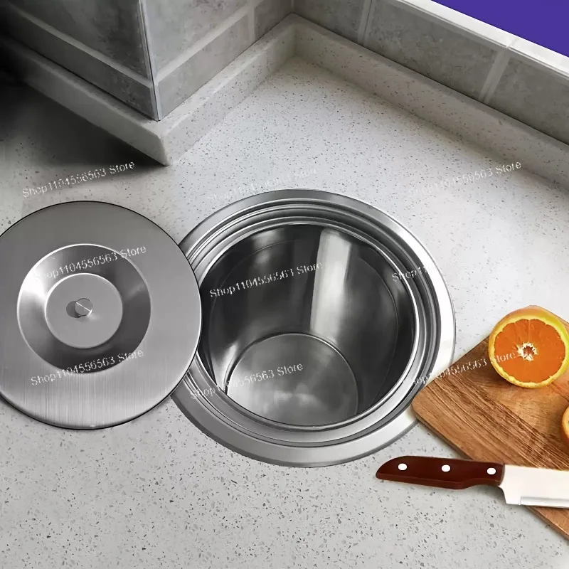 304 stainless steel kitchen countertop built-in trash can cabinet for household classification with a desktop hidden sink