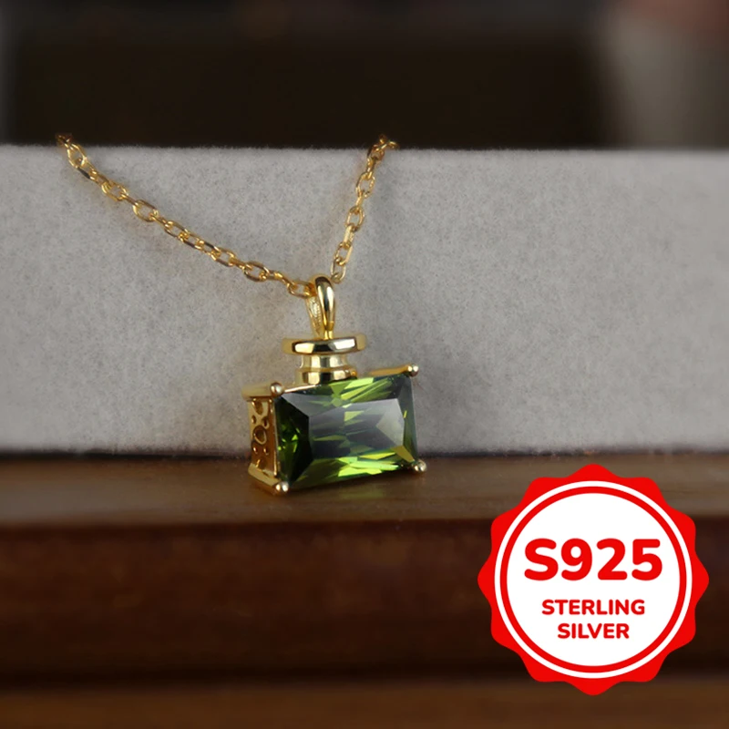 

S925 authentic sterling silver fashion elegant perfume bottle necklace for women versatile classic light luxury retro