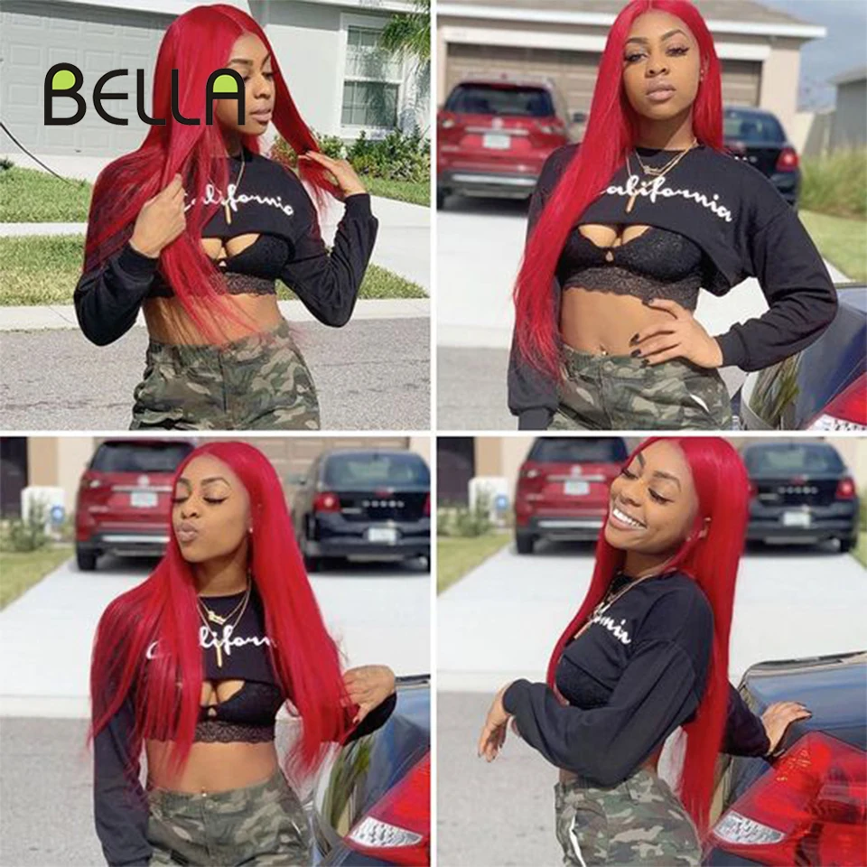 Bella Synthetic Lace Wigs Cosplay Women\'s Wig Red Wig T part Lace Wig 28 Inch Long Straight Hair Wig Heat Resistant Fiber