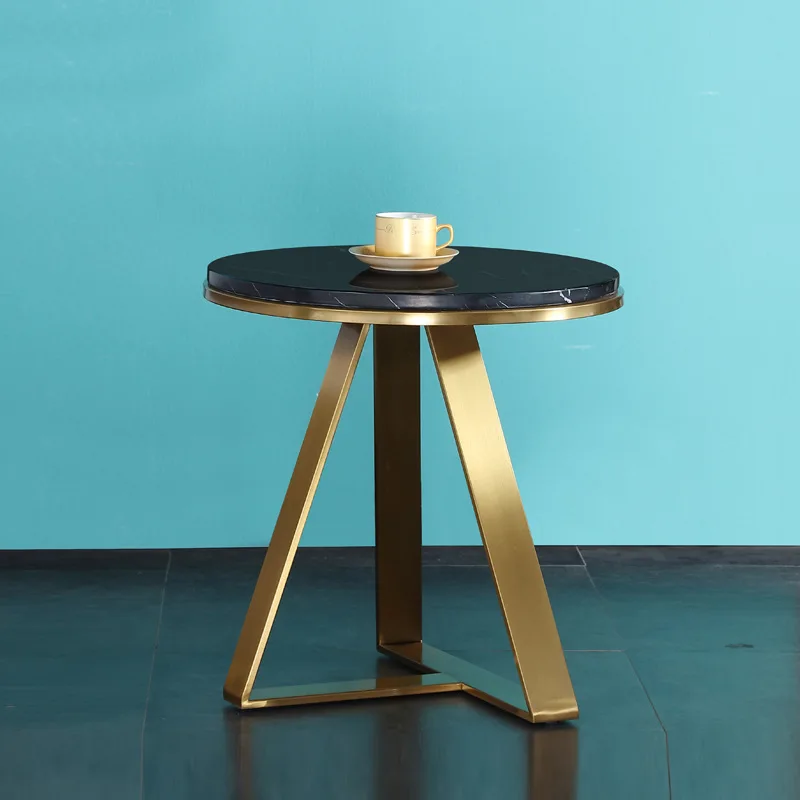 

Modern living room furniture light luxury rock board round coffee table with creative side sofa metal material