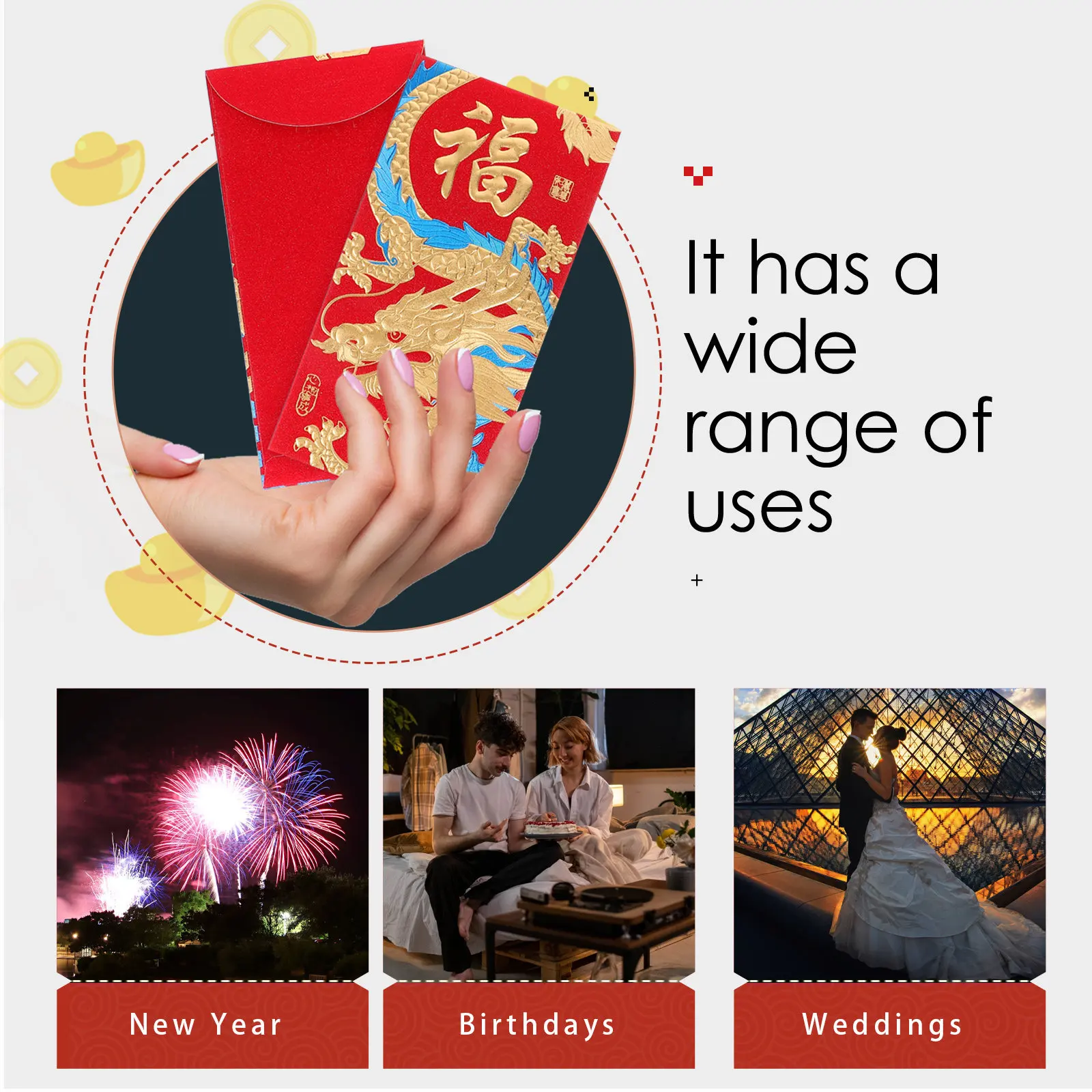 

18Pcs Chinese Red Envelopes Spring Festival Dragon Design Cash Money Envelopes New Year Gift Packets Chinese Red Envelope