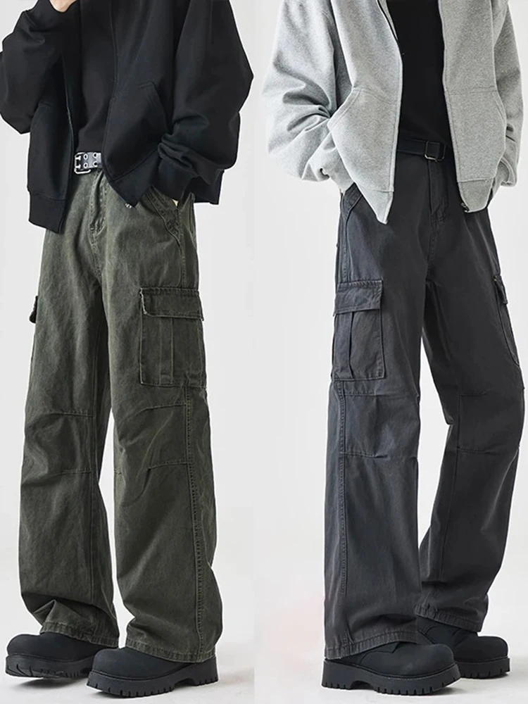 Cleanfit Men's Work Trousers Bell Bottom Multi Pocket Pleated Straight Leg  American Vibe Casual Pants