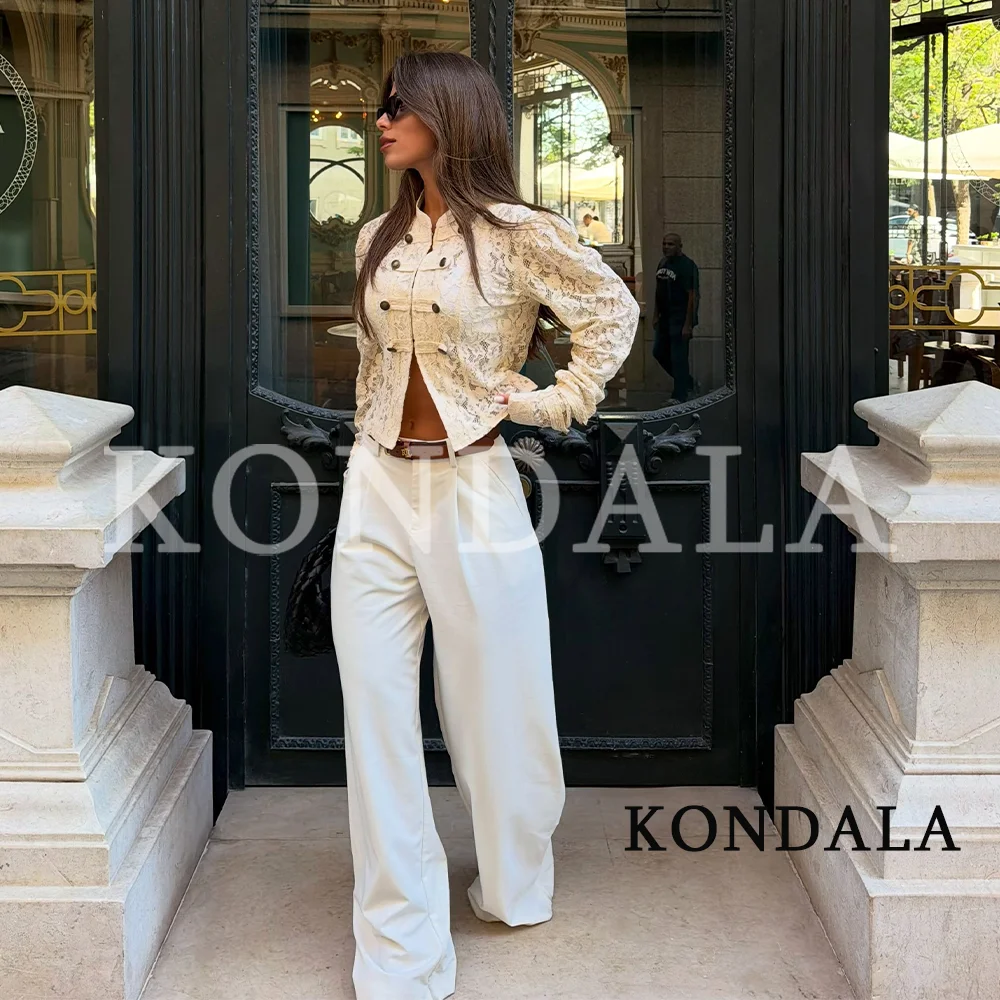 KONDALA Women Elegant Chic Lace Jacket Vintage Buttons Trim Slim Jacket 2026 Summer Early Autumn Trendy Street Style Lady Jacket