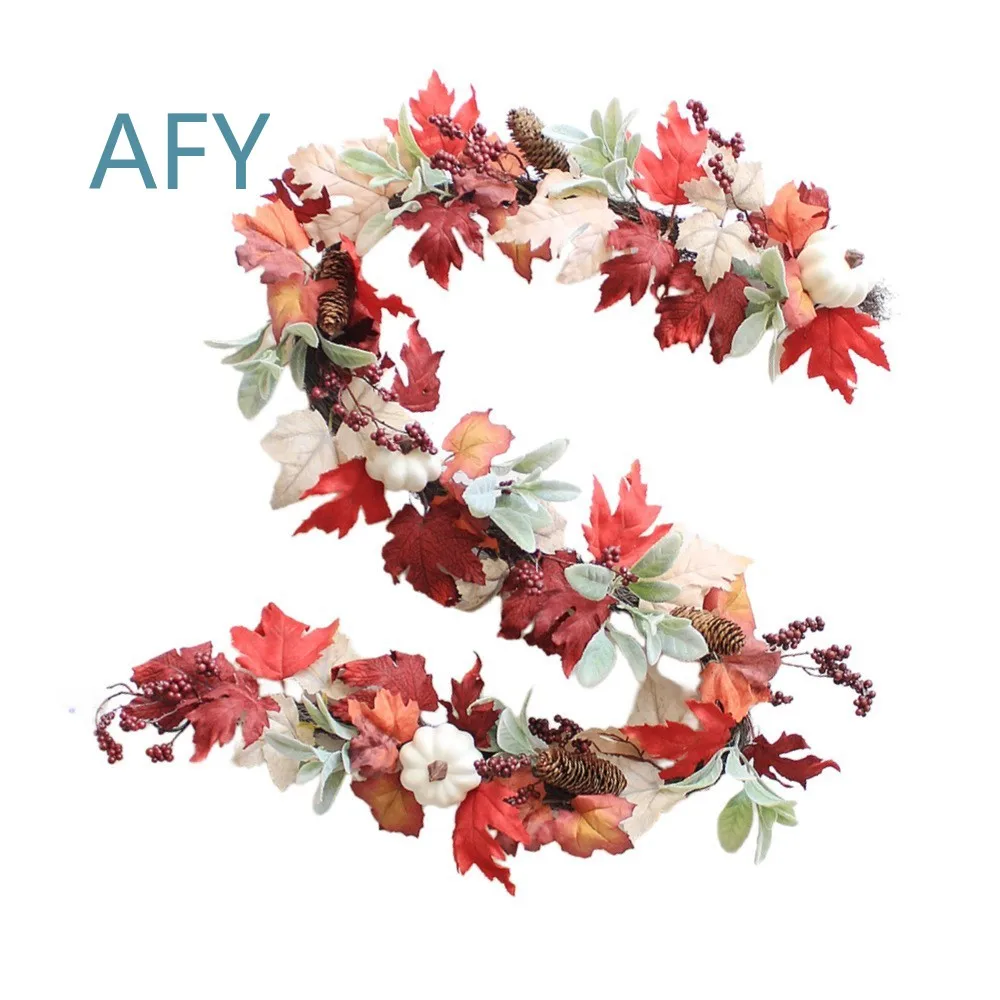 Autumn Decoration for Home and Party Autumn Maple Leaf Wreath Hanging Rattan Wall Decor Fall Seasonal Indoor Outdoor Festive