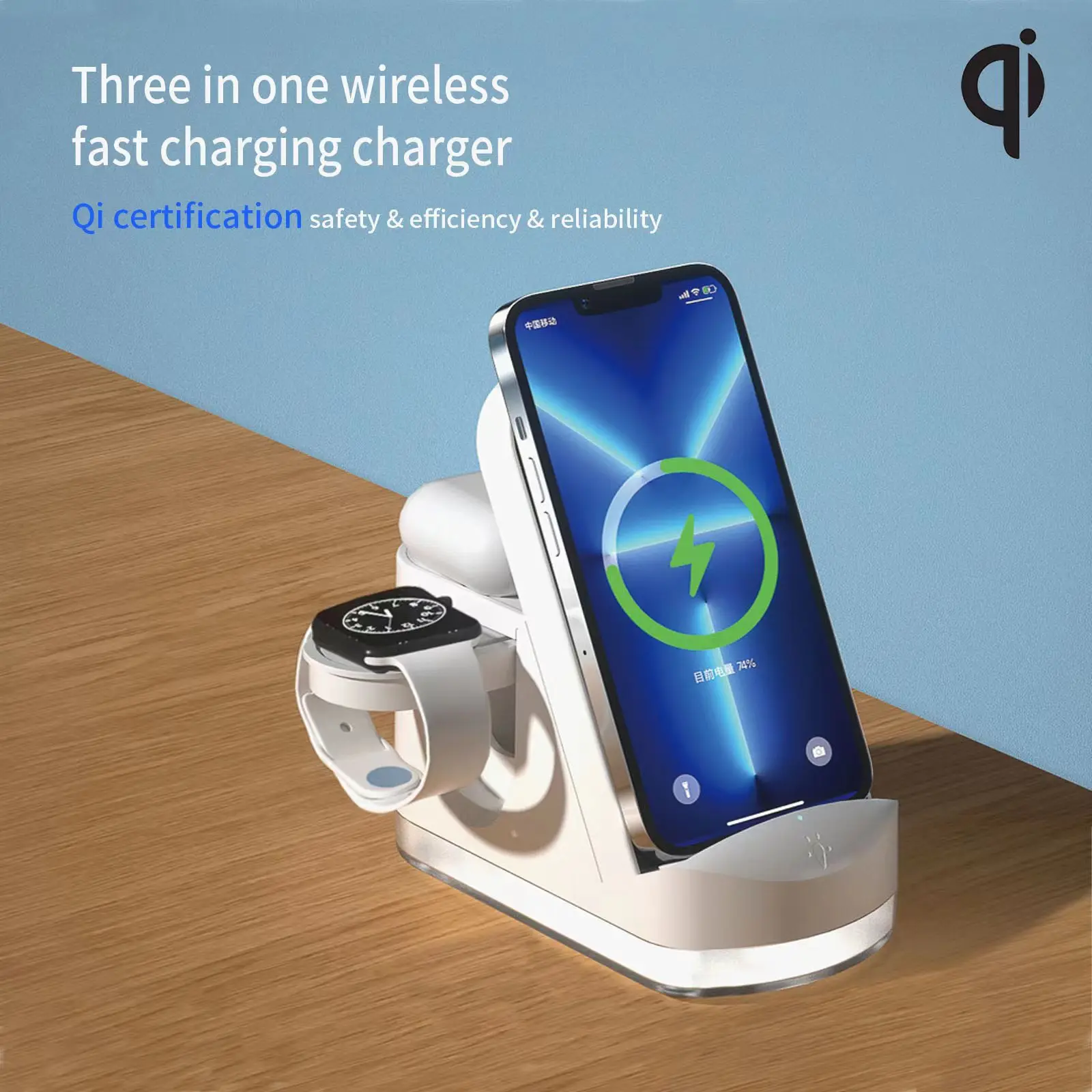 Cross border K99 wireless fast charging 3-in-1 Qi, appearance certification TK Amazon