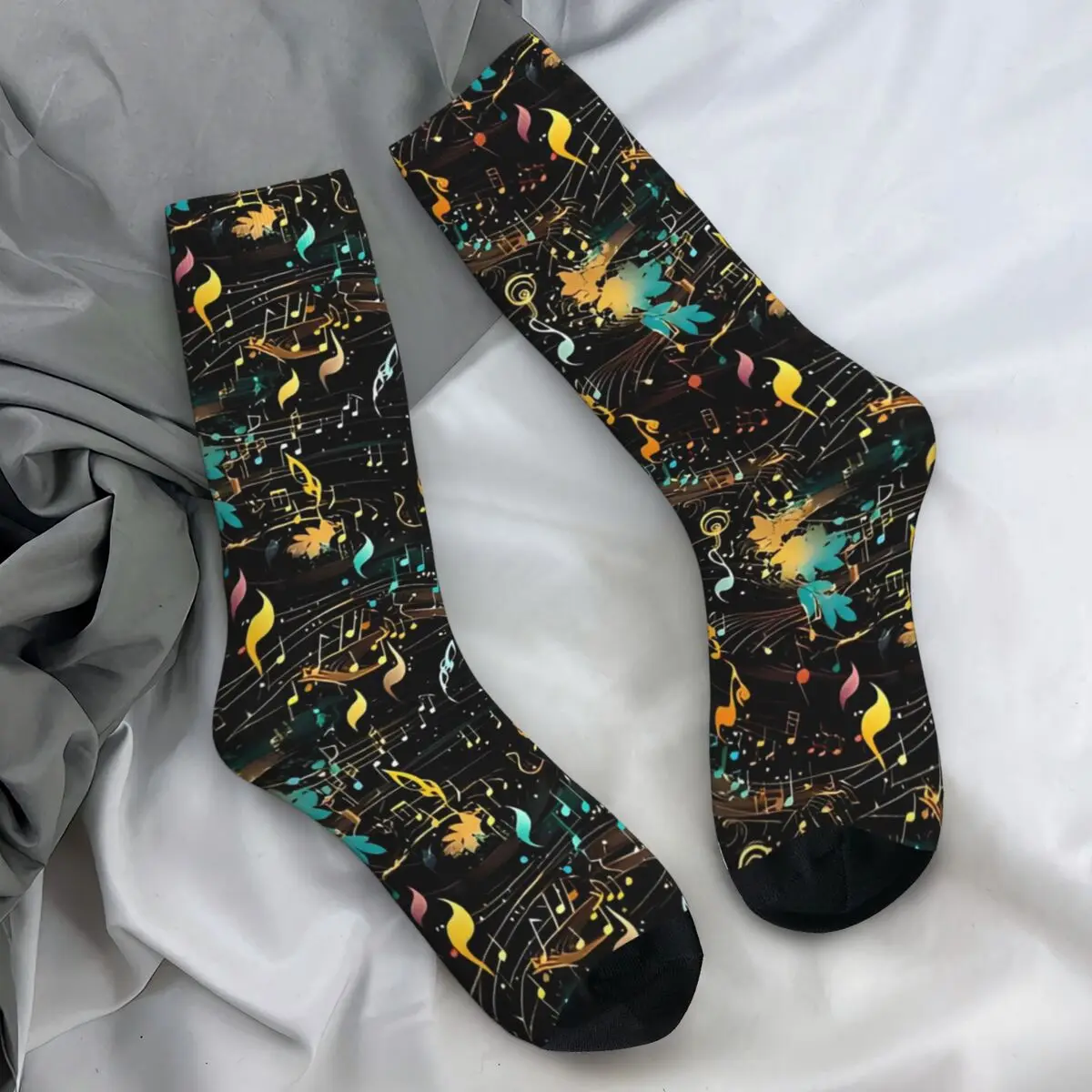 Medias con notas musicales abstractas, calcetines gráficos Harajuku, calcetines antideslizantes de primavera para adultos y hombres, calcetines suaves deportivos para correr