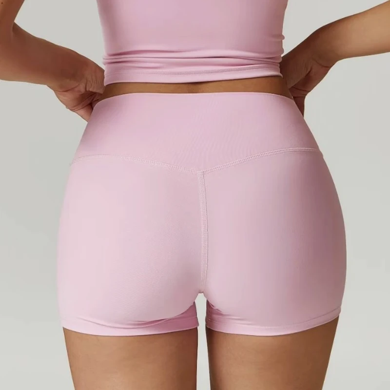 Women's High-Waist Quick-Drying Yoga Sports Shorts Summer Nude Fitness Running Training Three Quarter Length