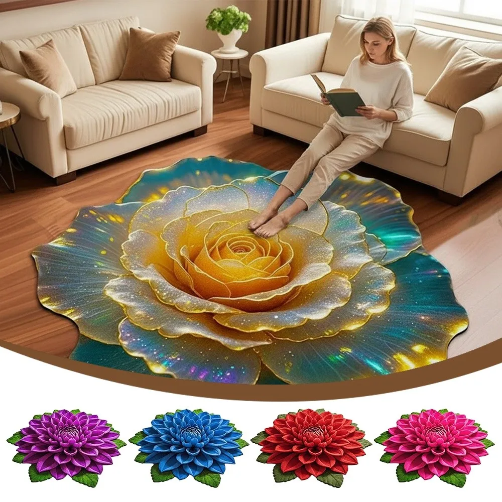 Portable Special-shaped 3D Flower Carpet Non-slip Absorbent Bathroom Floor Mat Soft Dirt-resistant Peony Floor Mat Home Decor