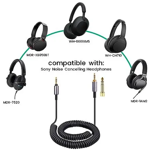 Hochwertiges Audiokabel für Sony 1000XM5 Kopfhörer, spiralförmiges AUX-Kabel, Upgrade-Kabel mit 6,35-mm-Adapterstecker, Plug-and-Play. – Detail 3