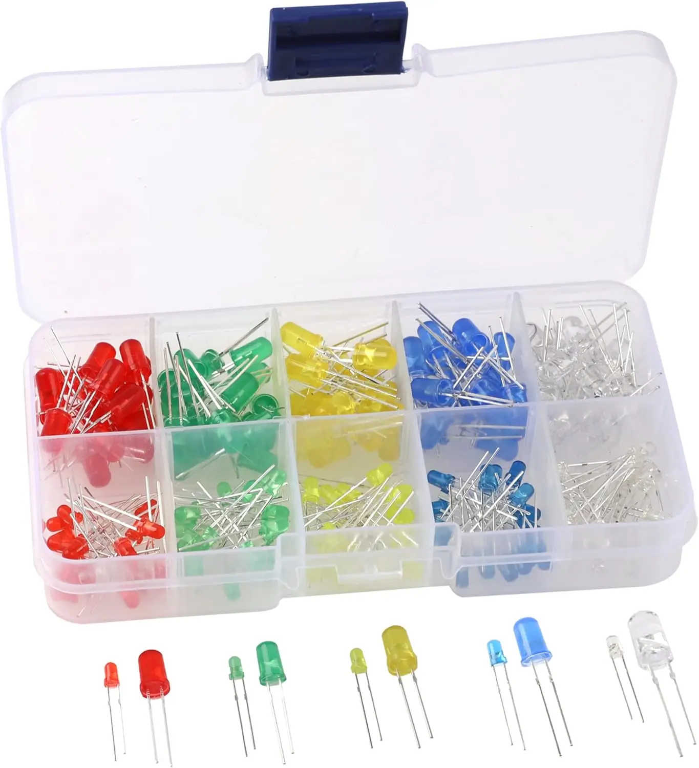 200Pcs 3mm & 5mm Led Light Emitting Diodes Assortment Kit, Mini/Tiny/Small Individual Led Single Light, Clear/White Red Green