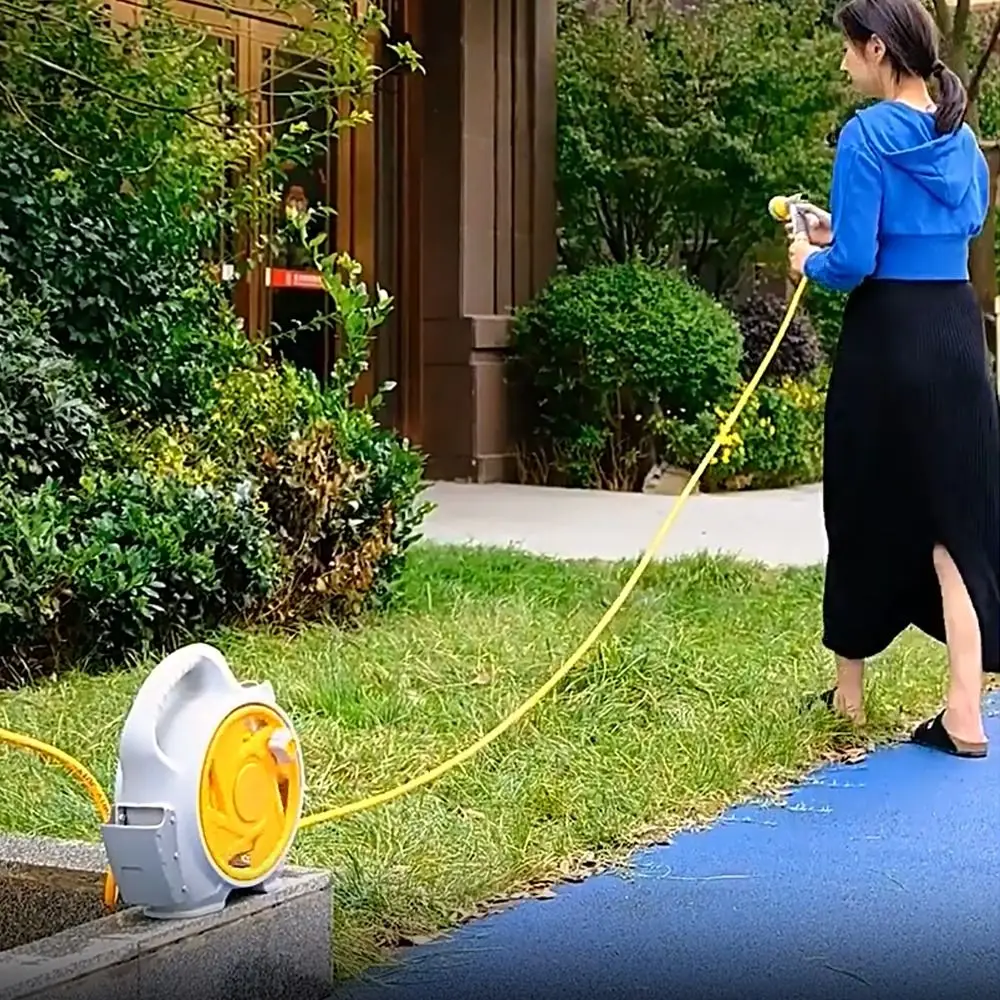 

Portable 15m High Pressure Water Hose Retractable with Storage Rack Portable Water Hose 7-in-1 Garden Watering Kit RV Cleaning
